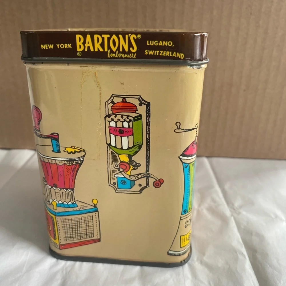 Vintage Storage Tin Coffee Loves Candy Cream and Brown